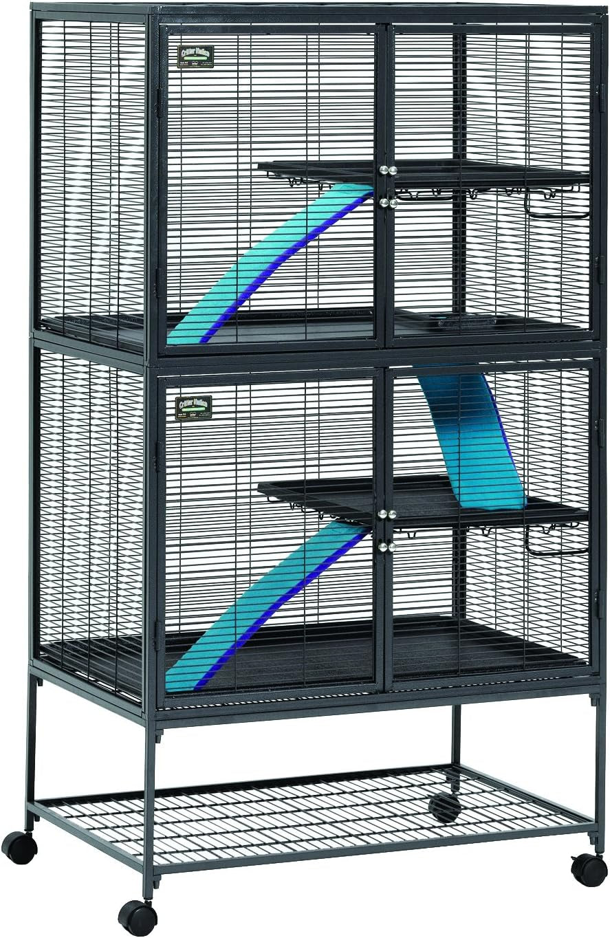 Critter Nation by Double Unit Small Animal Cage, Habitat for Rats, Chinchillas, Ferrets, Sugar Gliders, Tool-Free Assembly, with Full-Width Doors, Shelves & Removable Base Pans
