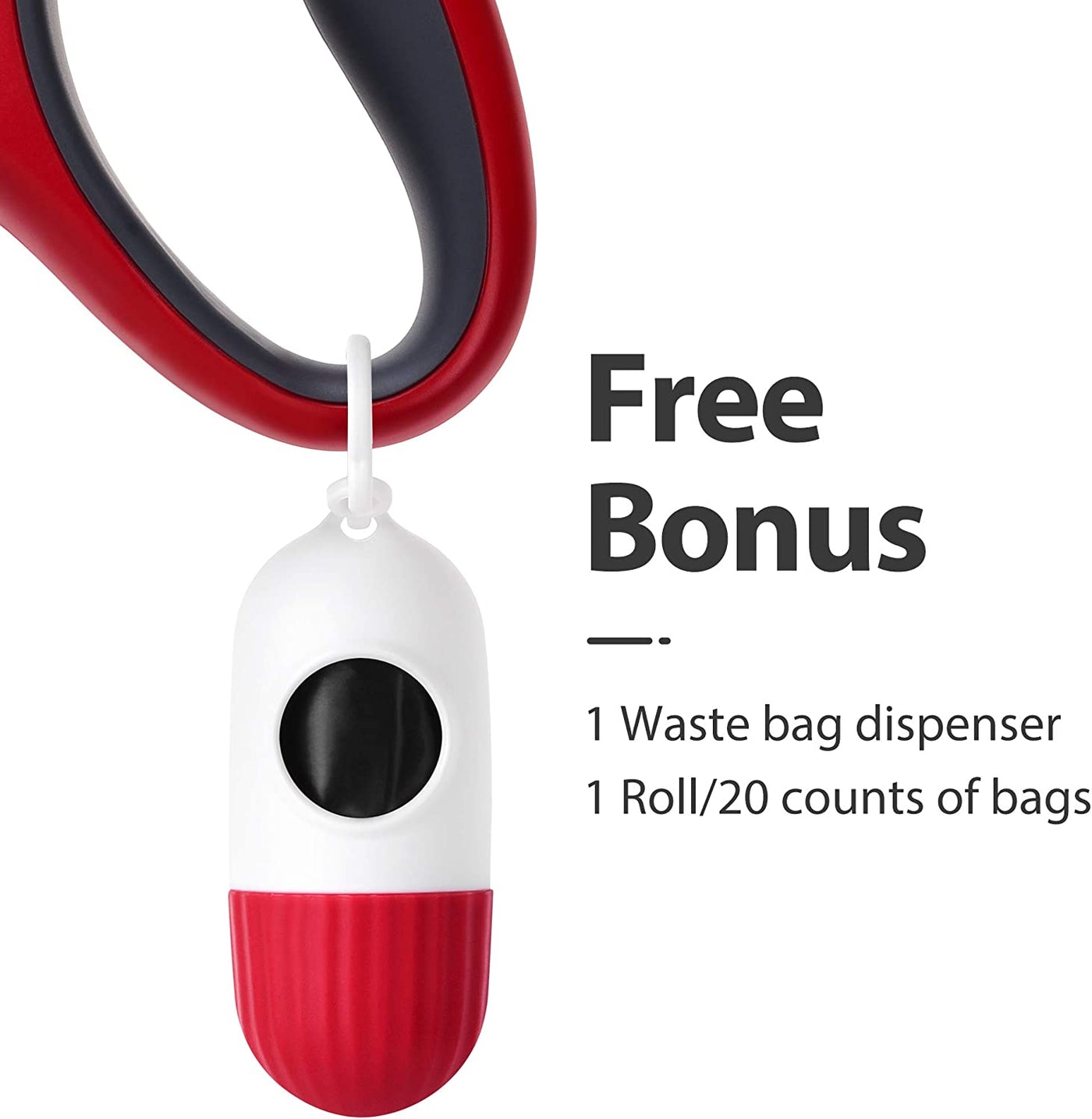 Retractable Dog Leash with Bag Dispenser — 16 Ft, Red