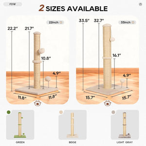 Inch Cat Scratching Post Cat Scratcher Natural Sisal Rope Scratch Post Kitten Trees with Hanging Ball for Indoor Cats,Beige