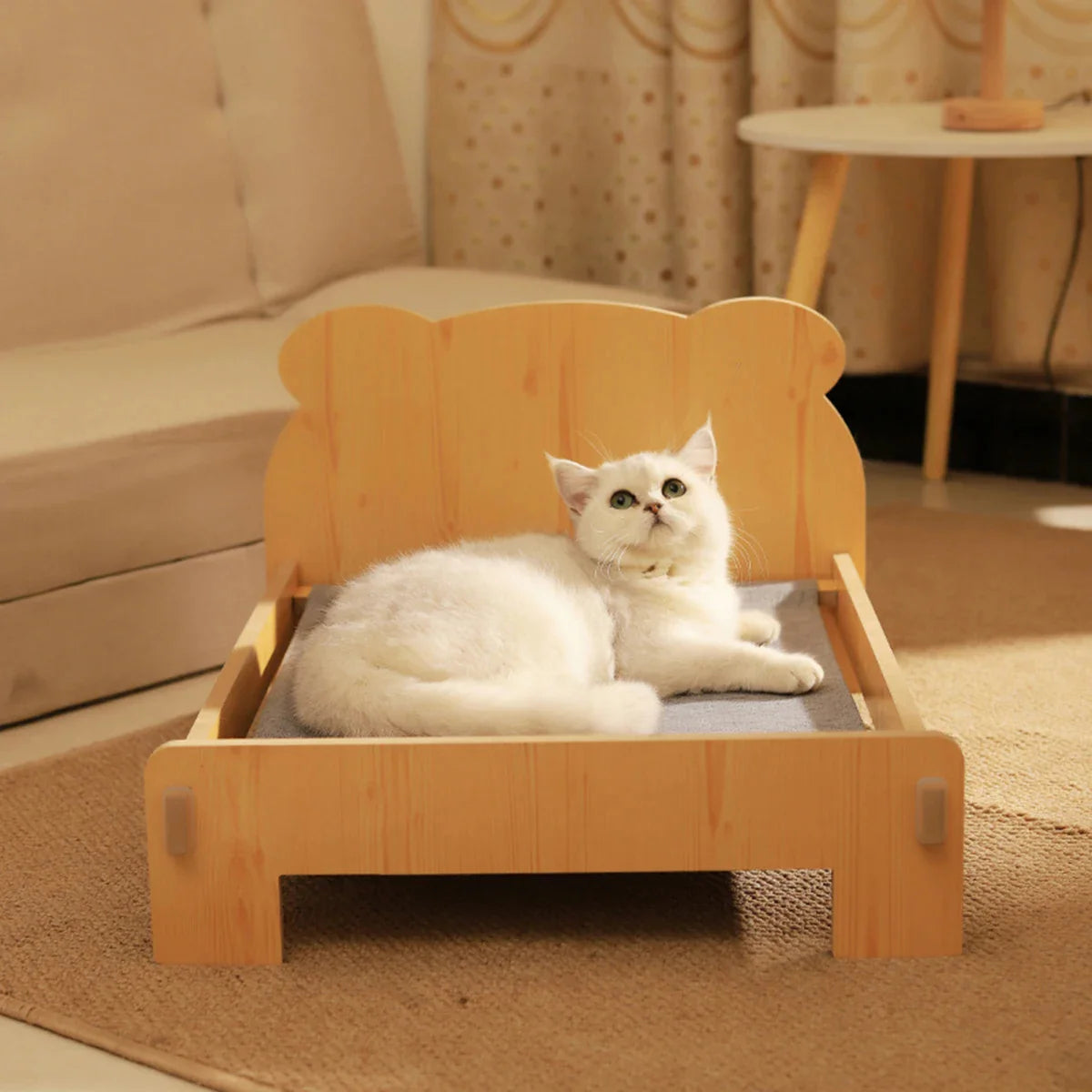 Wooden Cat & Dog Bed — Teddy Bear Pattern, 20 × 11 Inches