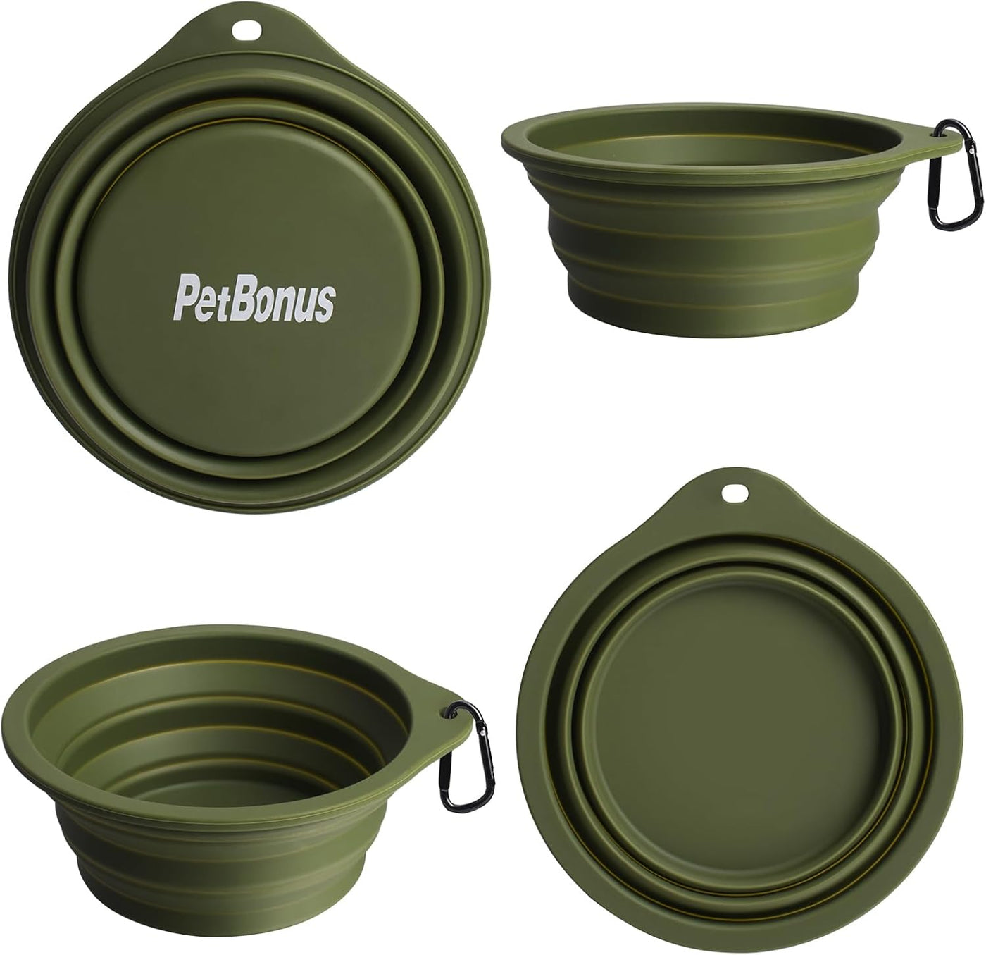 2-Pack Collapsible Travel Bowls with Carabiners — 20 Oz