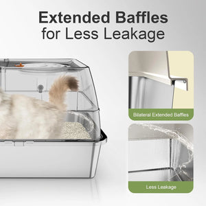 Steel Litter Box with Lid XL Extra Large Litter Box Enclosed Top Entry Metal Litterbox for Big Cats Easy Cleaning Less Leakage & High Sided with Mat Aisle & Scoop
