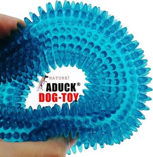 Dog Squeaky Chew Toys for Aggressive Chewers, Small Medium Large Dogs Teeth Cleaning Soft Natural Rubber Float Toy for Indoor Outdoor Water Pool, Donut Ring Design 4.92 Inch, Crystal Blue