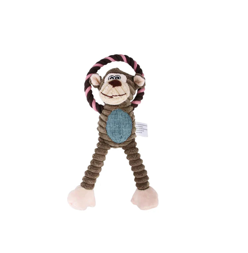 
Durable Monkey Dog Toy, Plush Squeaky Stuffed Dog Toy with Rope, Interactive Chew Toy for Teething Puppies and Small, Medium & Large Dogs