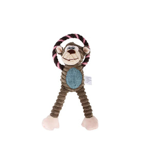 Durable Monkey Dog Toy, Plush Squeaky Stuffed Dog Toy with Rope, Interactive Chew Toy for Teething Puppies and Small, Medium & Large Dogs