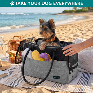 Dog Purse Carrier for Small Dogs Cats, TSA Airline Approved Soft-Sided Pet Carrier with Pockets, Ventilated Travel Tote Bag with Bed & Shoulder Strap, Puppy Kitten, Max 12 Lbs, Heather Grey