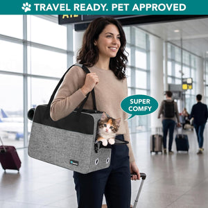 Dog Purse Carrier for Small Dogs Cats, TSA Airline Approved Soft-Sided Pet Carrier with Pockets, Ventilated Travel Tote Bag with Bed & Shoulder Strap, Puppy Kitten, Max 12 Lbs, Heather Grey