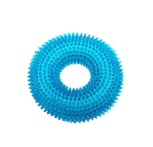 Dog Squeaky Chew Toys for Aggressive Chewers, Small Medium Large Dogs Teeth Cleaning Soft Natural Rubber Float Toy for Indoor Outdoor Water Pool, Donut Ring Design 4.92 Inch, Crystal Blue
