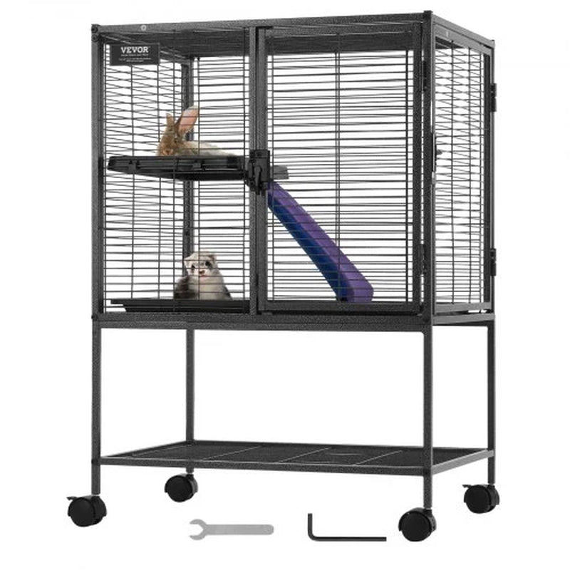 34' Rolling Metal Ferret Cage, Large 2-Tier Critter Nation Cage, Small Animal Cage with Ramps & Tray, Easy to Set up for Pet Rats, Hamster, Guinea Pig, Chinchilla, Squirrel, Hedgehogs, Bunny