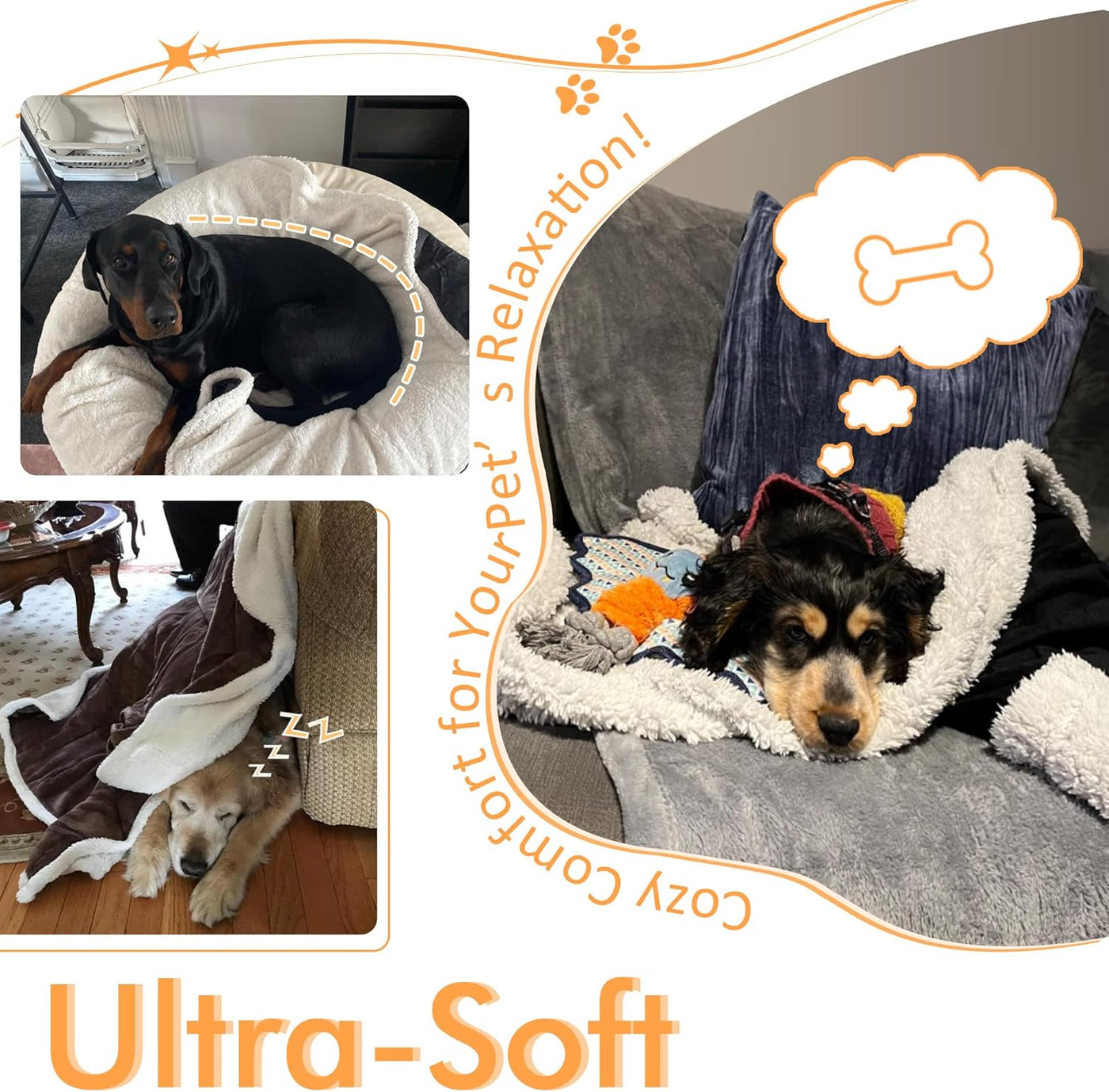 Fleece Sherpa Dog Blanket — 50 × 60 Inches, Black