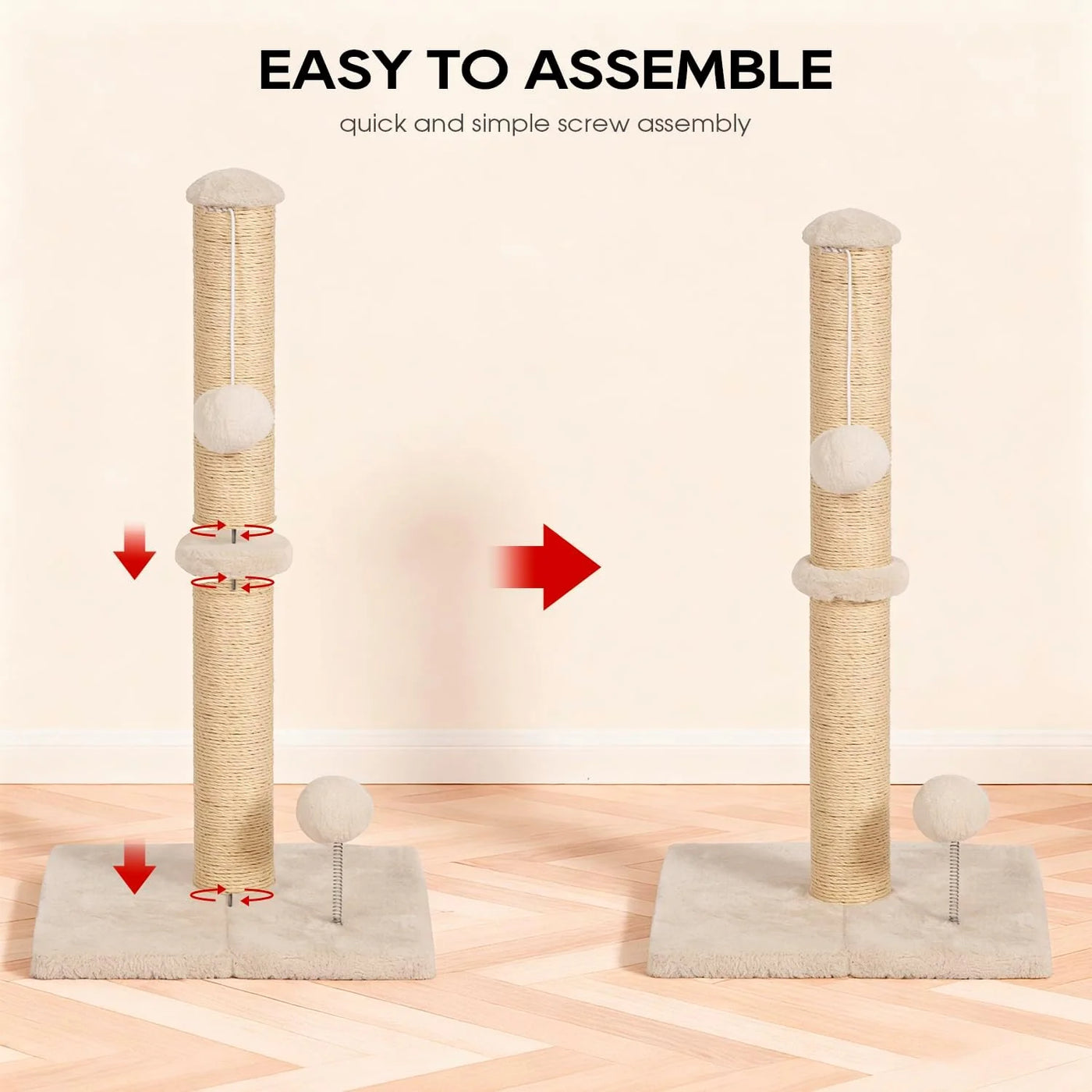 Sisal Rope Cat Scratching Post with Hanging Ball — Beige