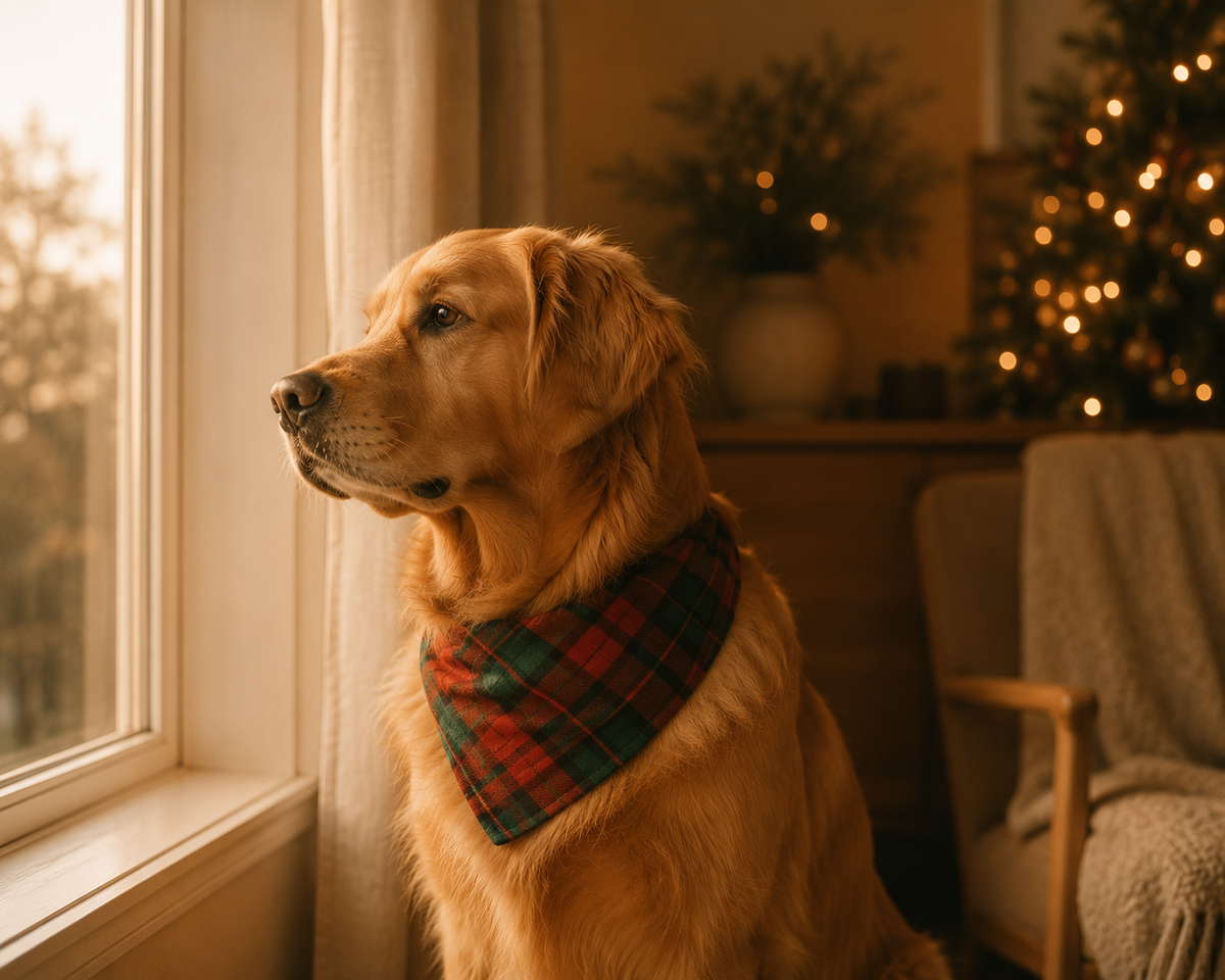 Dog First Christmas Bandana,Red Plaid Xmas Puppy Scarf