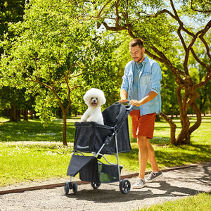 JHK 3 Wheels Foldable Pet Stroller for Small Dogs and Cats Stroller with Mesh Windows Storage Basket Cup Holder for Outdoor Use