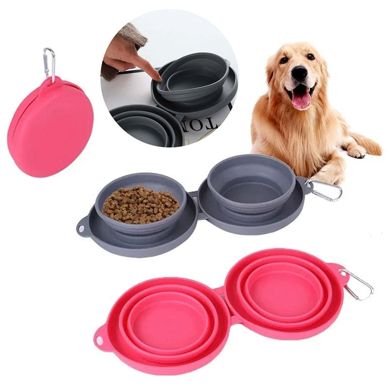 Foldable Silicone Double Feeding Bowl