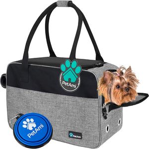 Dog Purse Carrier for Small Dogs Cats, TSA Airline Approved Soft-Sided Pet Carrier with Pockets, Ventilated Travel Tote Bag with Bed & Shoulder Strap, Puppy Kitten, Max 12 Lbs, Heather Grey