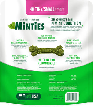 Dog Dental Bone Treats, Tiny/Small Dental Dog Treats, 16 Ounces, Cleans Teeth, Fight Bad Breath, Removes Plaque and Tartar, 40 Count