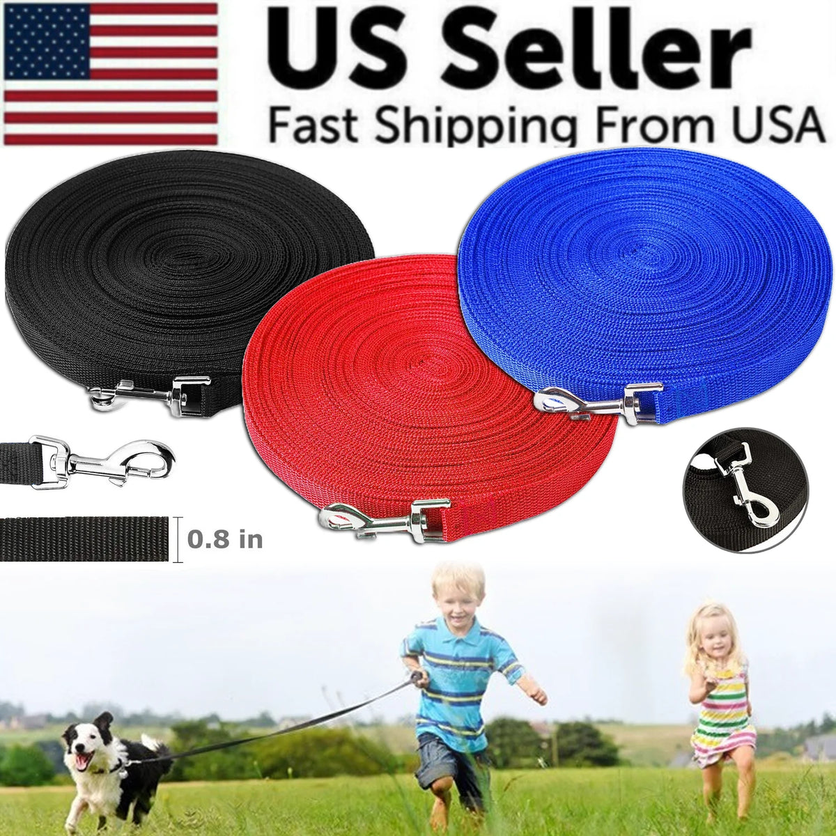 
Dog Leash Long Obedience Recall Foot Feet Training Lead 6/15/23/33/50/100 FT