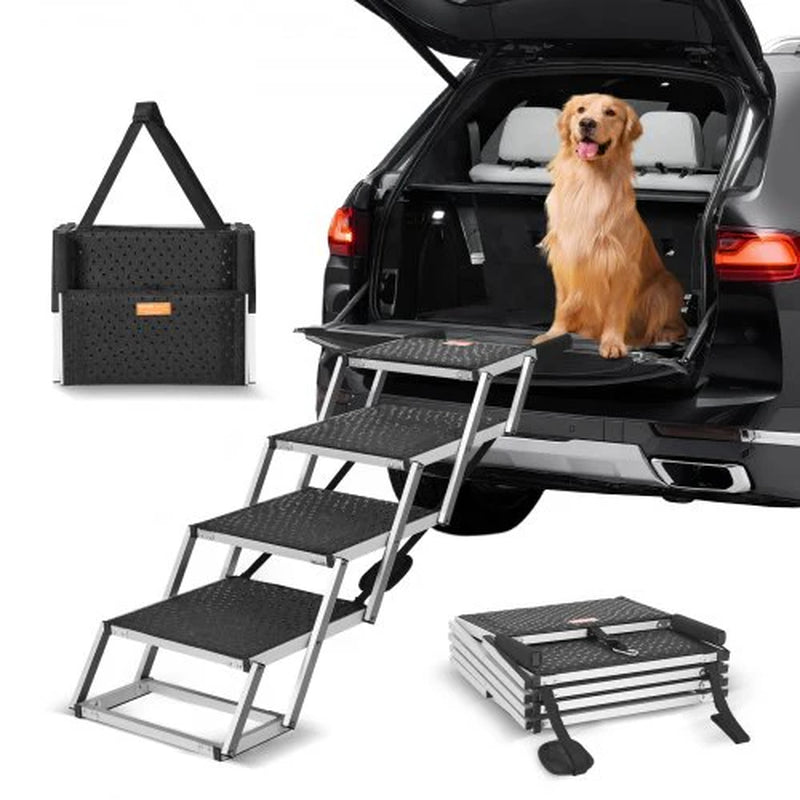 
VEVOR Dog Stair for Cars 4-Step Folding Dog Steps Aluminum Loads up to 150 Lbs