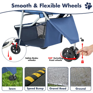 JHK 3 Wheels Foldable Pet Stroller for Small Dogs and Cats Stroller with Mesh Windows Storage Basket Cup Holder for Outdoor Use