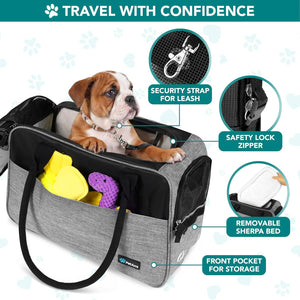 Dog Purse Carrier for Small Dogs Cats, TSA Airline Approved Soft-Sided Pet Carrier with Pockets, Ventilated Travel Tote Bag with Bed & Shoulder Strap, Puppy Kitten, Max 12 Lbs, Heather Grey