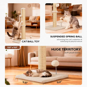 Inch Cat Scratching Post Cat Scratcher Natural Sisal Rope Scratch Post Kitten Trees with Hanging Ball for Indoor Cats,Beige
