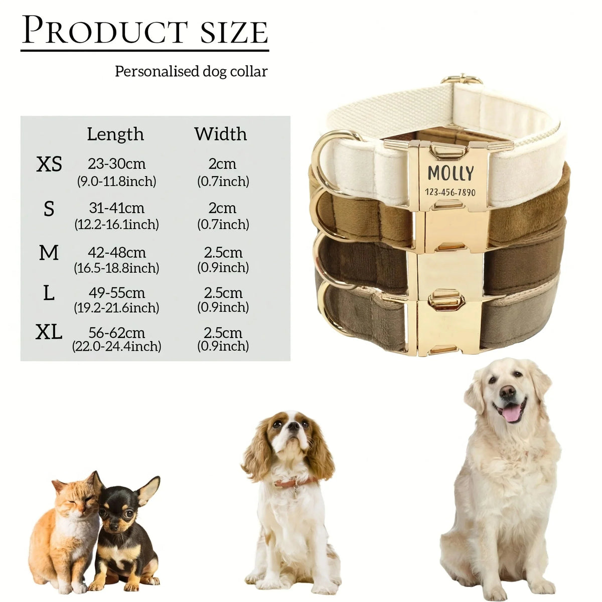 Personalized Velvet Dog Collar with Engraved ID Tag