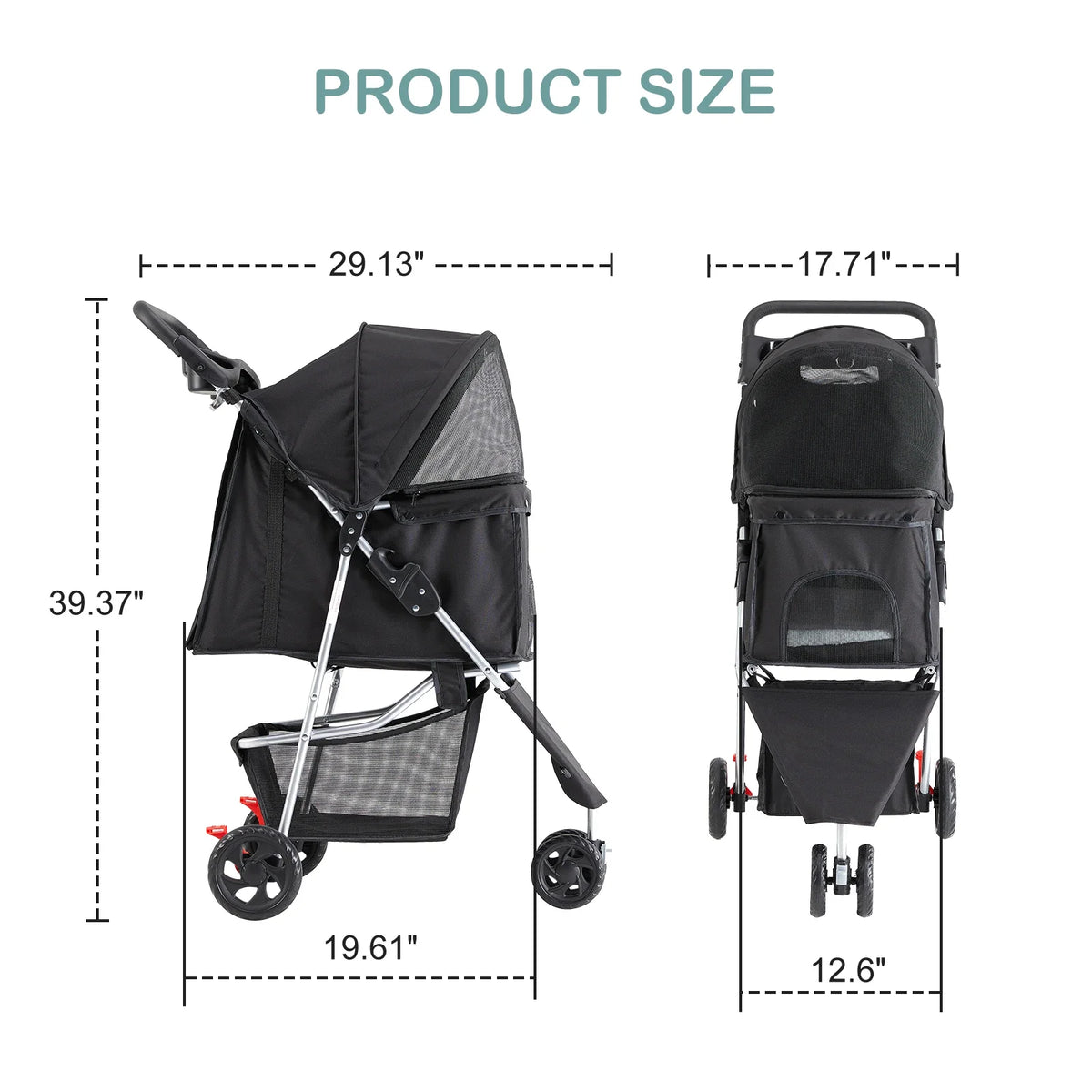 3-Wheel Foldable Pet Stroller with Storage Basket