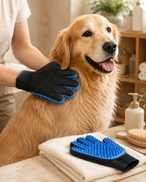 Adjustable Pet Grooming Gloves — en uso